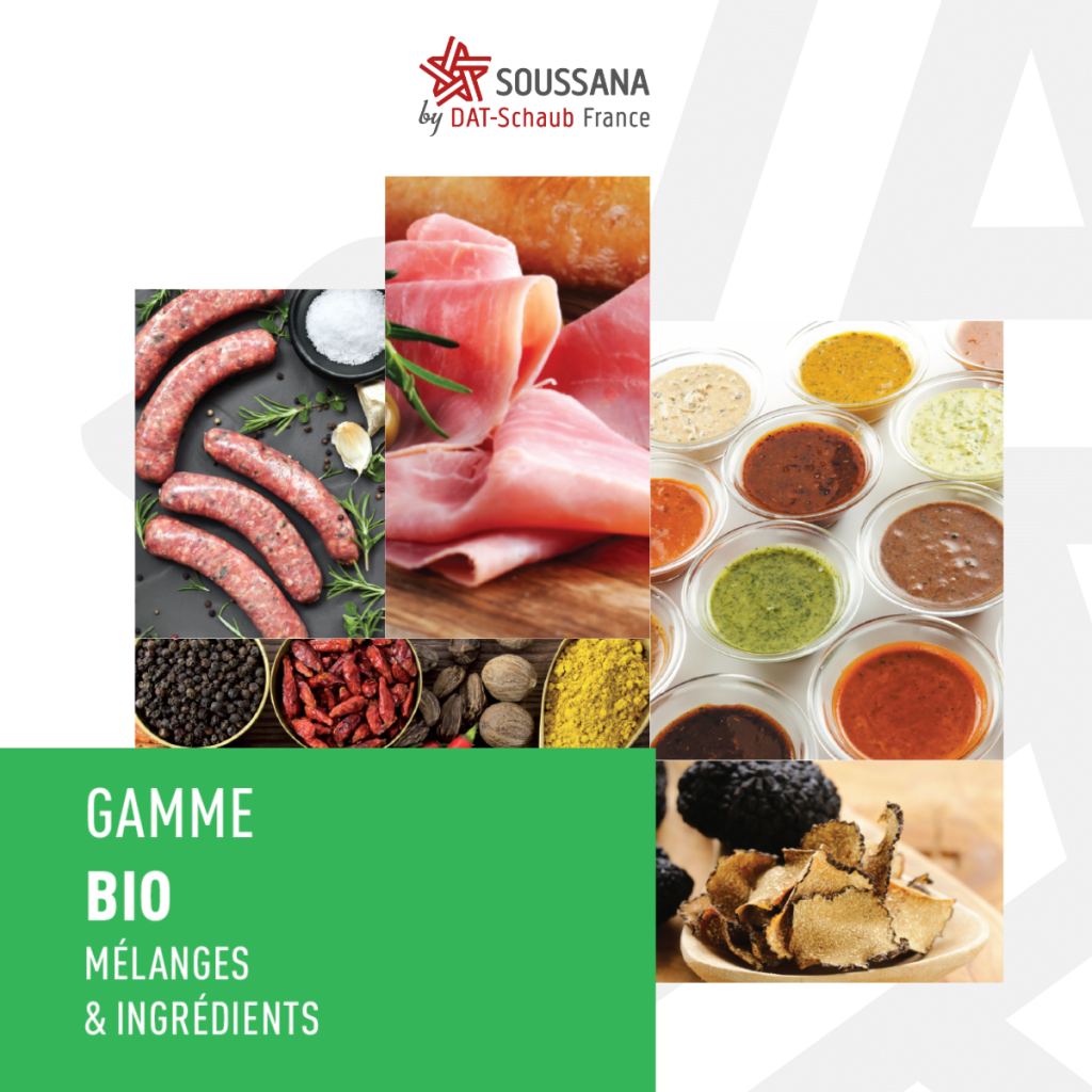 Bio, Nouvelle gamme Bio DAT-Schaub France, agroalimentaire, mélanges technologiques te culinaires, marinades, ingrédients, boyaux naturels, boyaux manufacturés, mélanges, ferments, saucisses